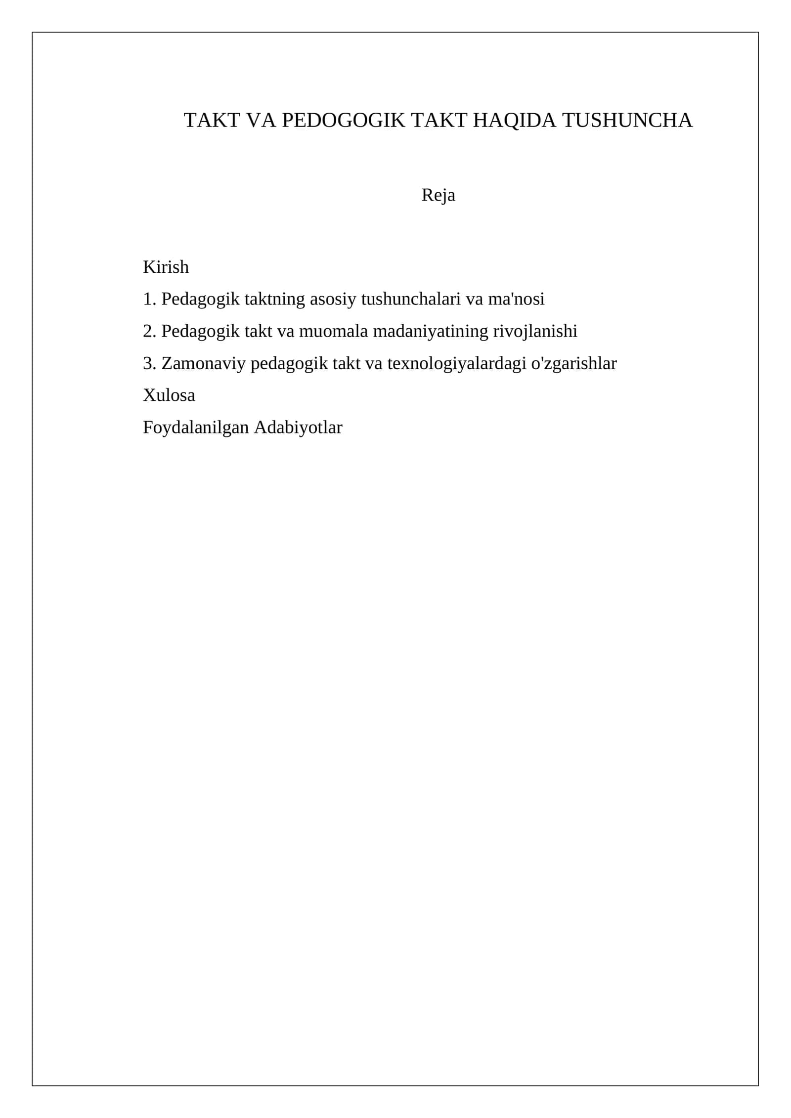 TAKT VA PEDOGOGIK TAKT HAQIDA TUSHUNCHA