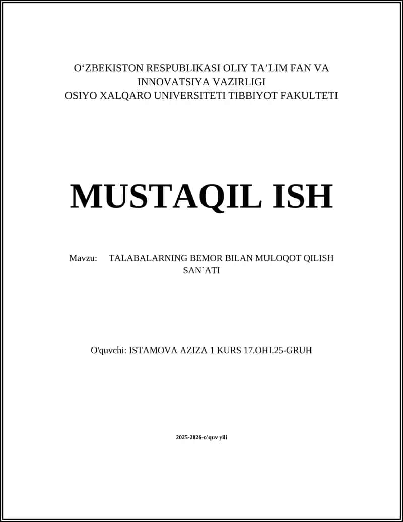 TALABALARNING BEMOR BILAN MULOQOT QILISH SAN'ATI