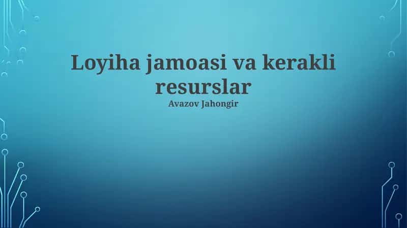 Loyiha jamoasi va kerakli resurslar