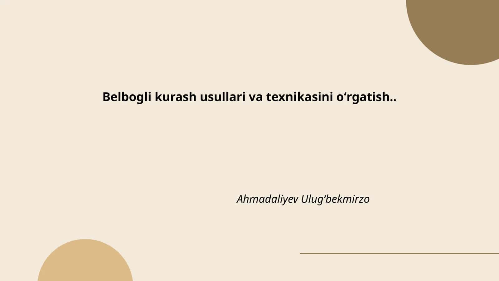 Belbogli kurash usullari va texnikasini oʻrgatish