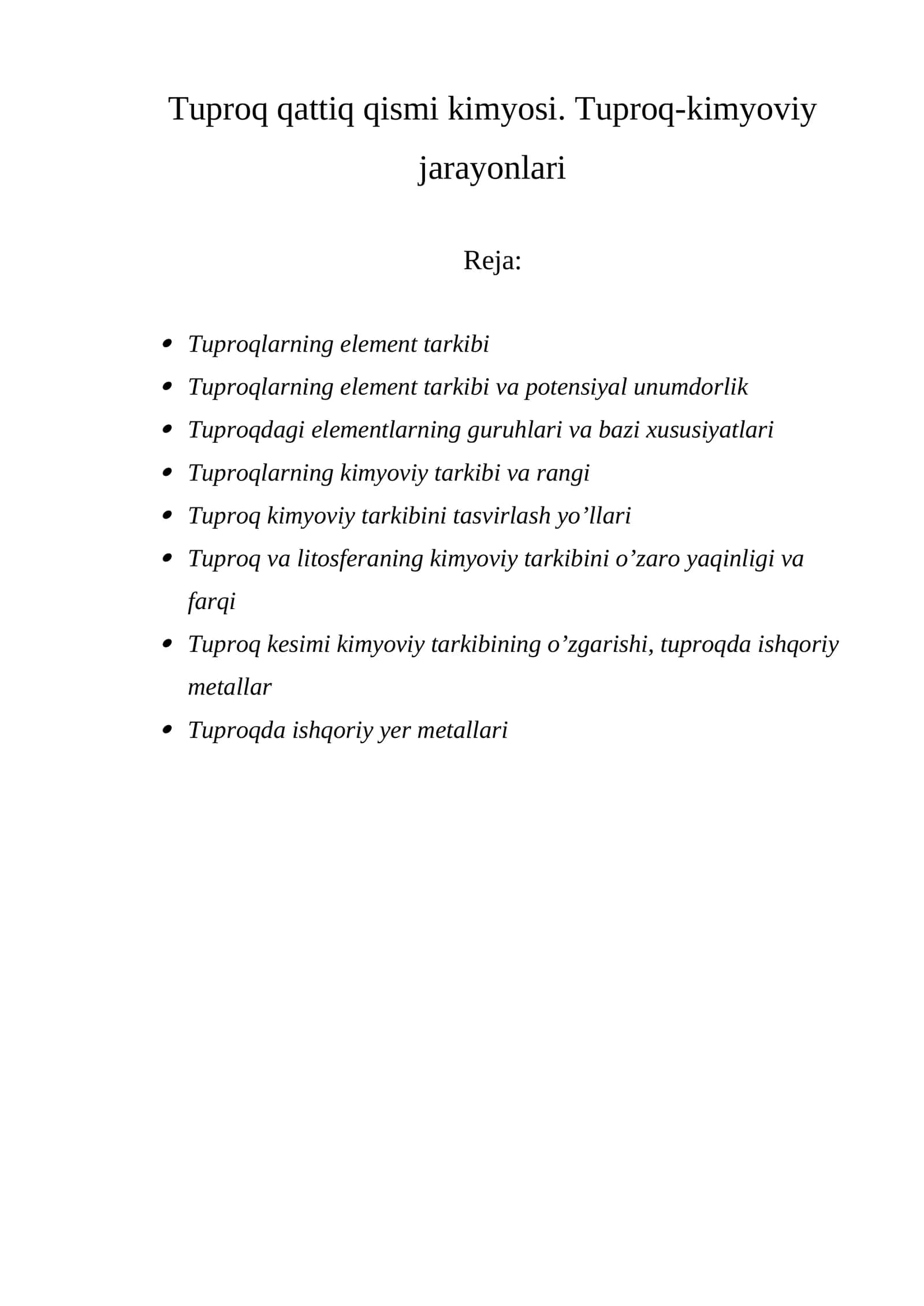 tuproq elementlarning kimyoviy tarkibi