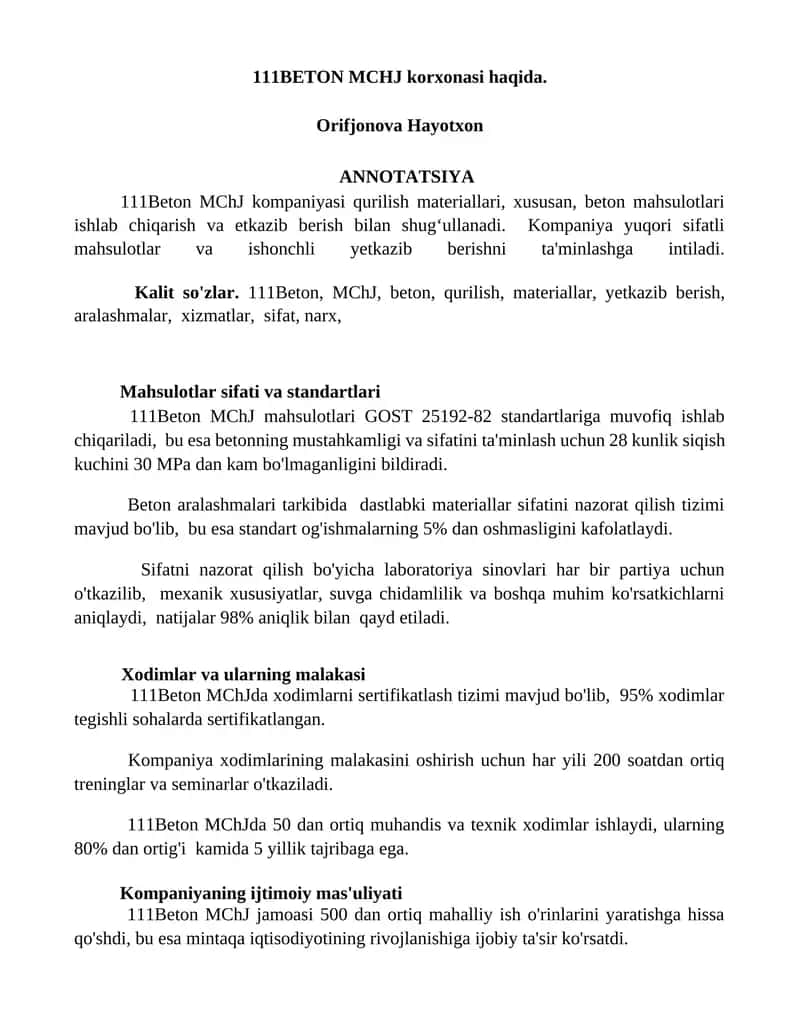 111Beton MCHJ