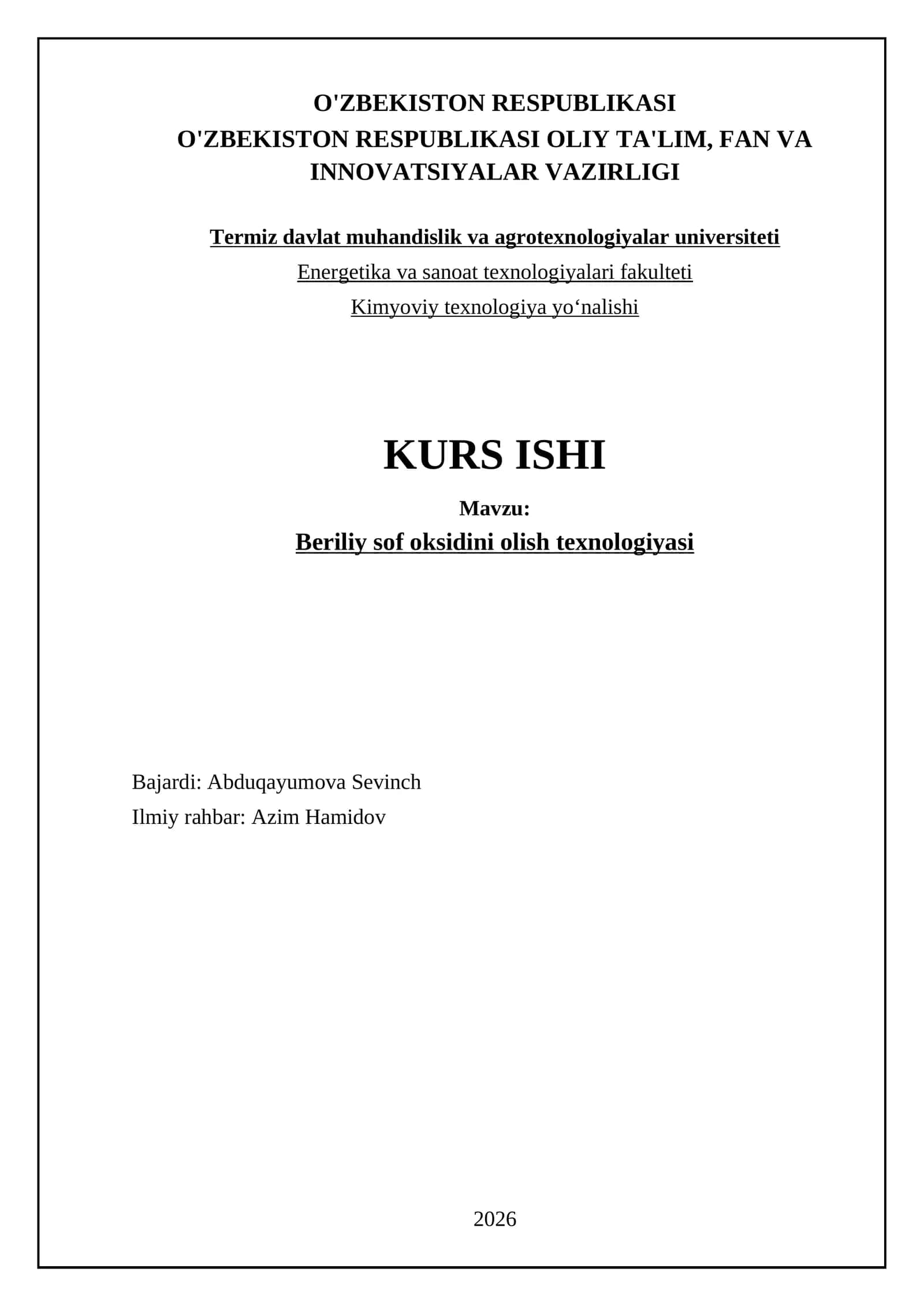 Beriliy sof oksidini olish texnologiyasi