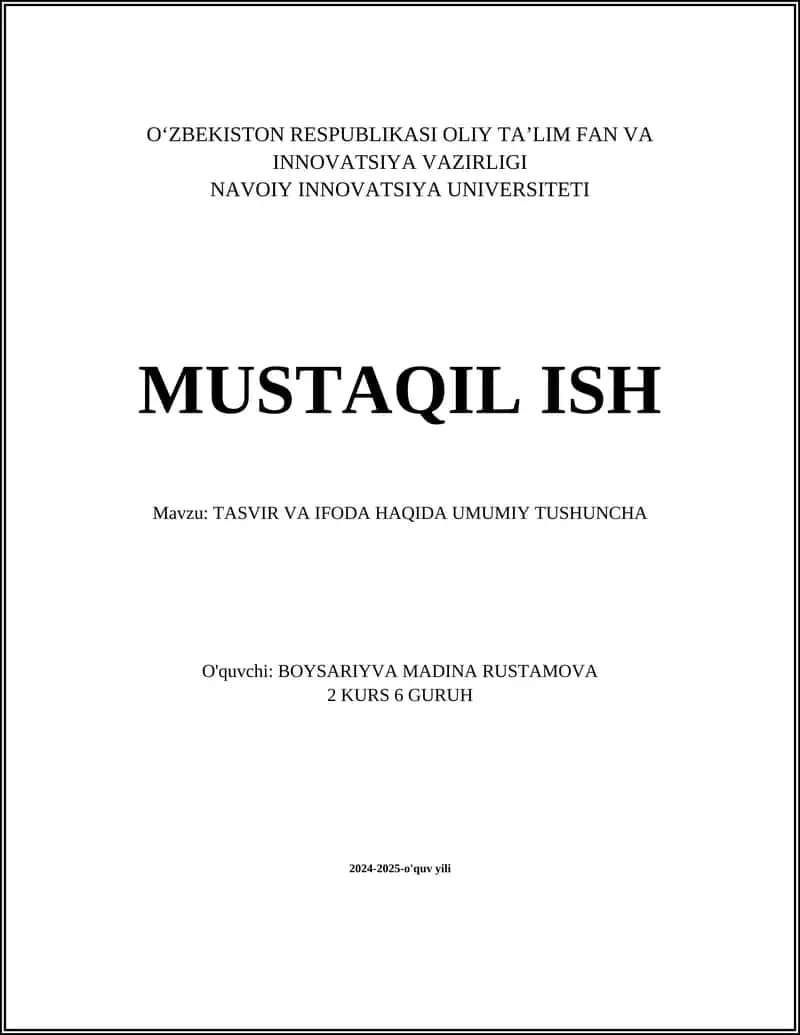 TASVIR VA IFODA HAQIDA UMUMIY TUSHUNCHA