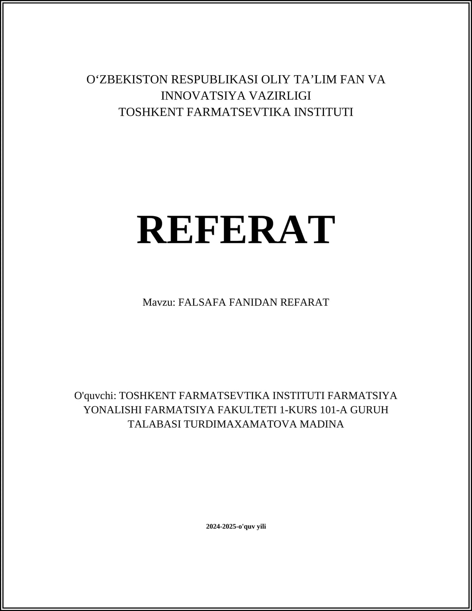 FALSAFA FANIDAN REFERAT