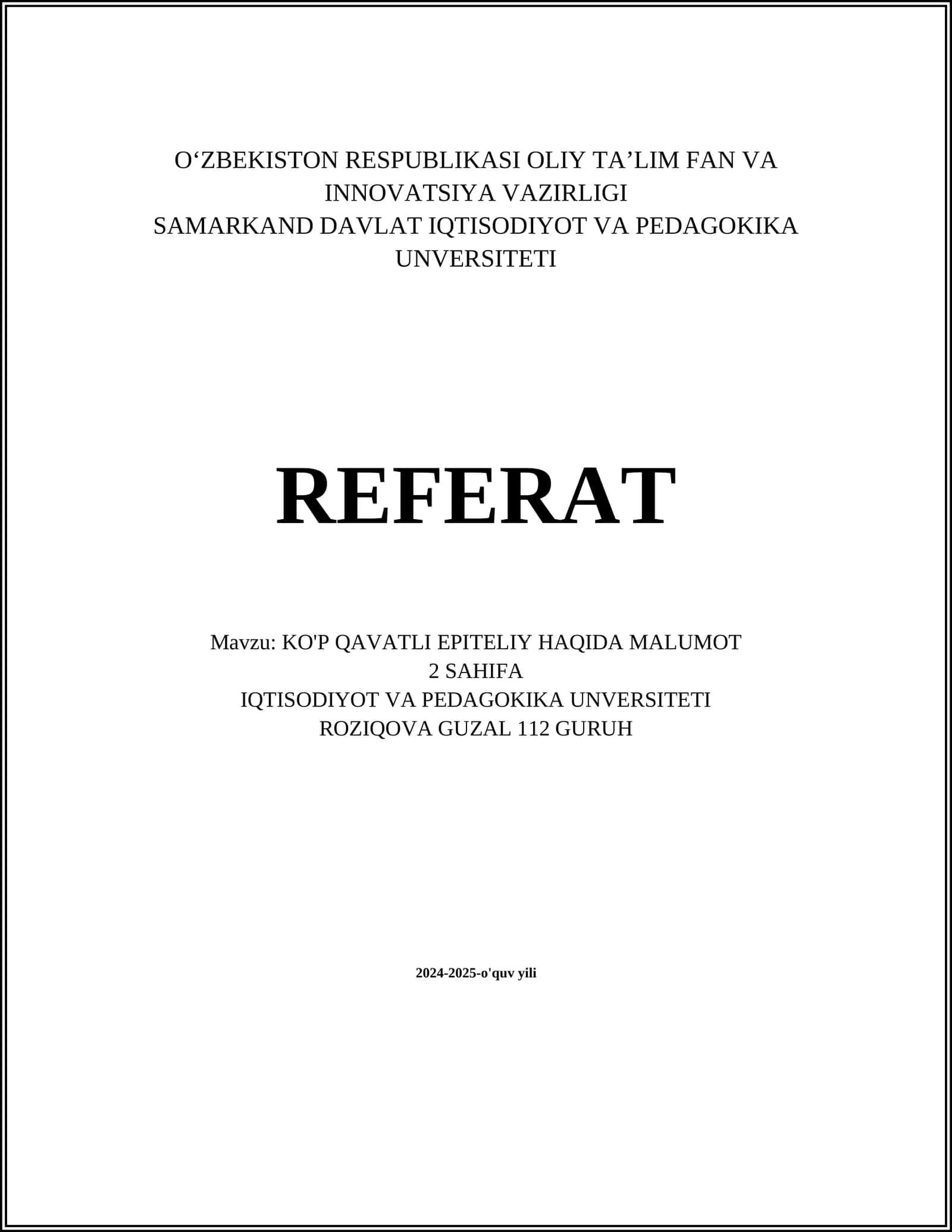 KO'P QAVATLI EPITELIY HAQIDA MALUMOT