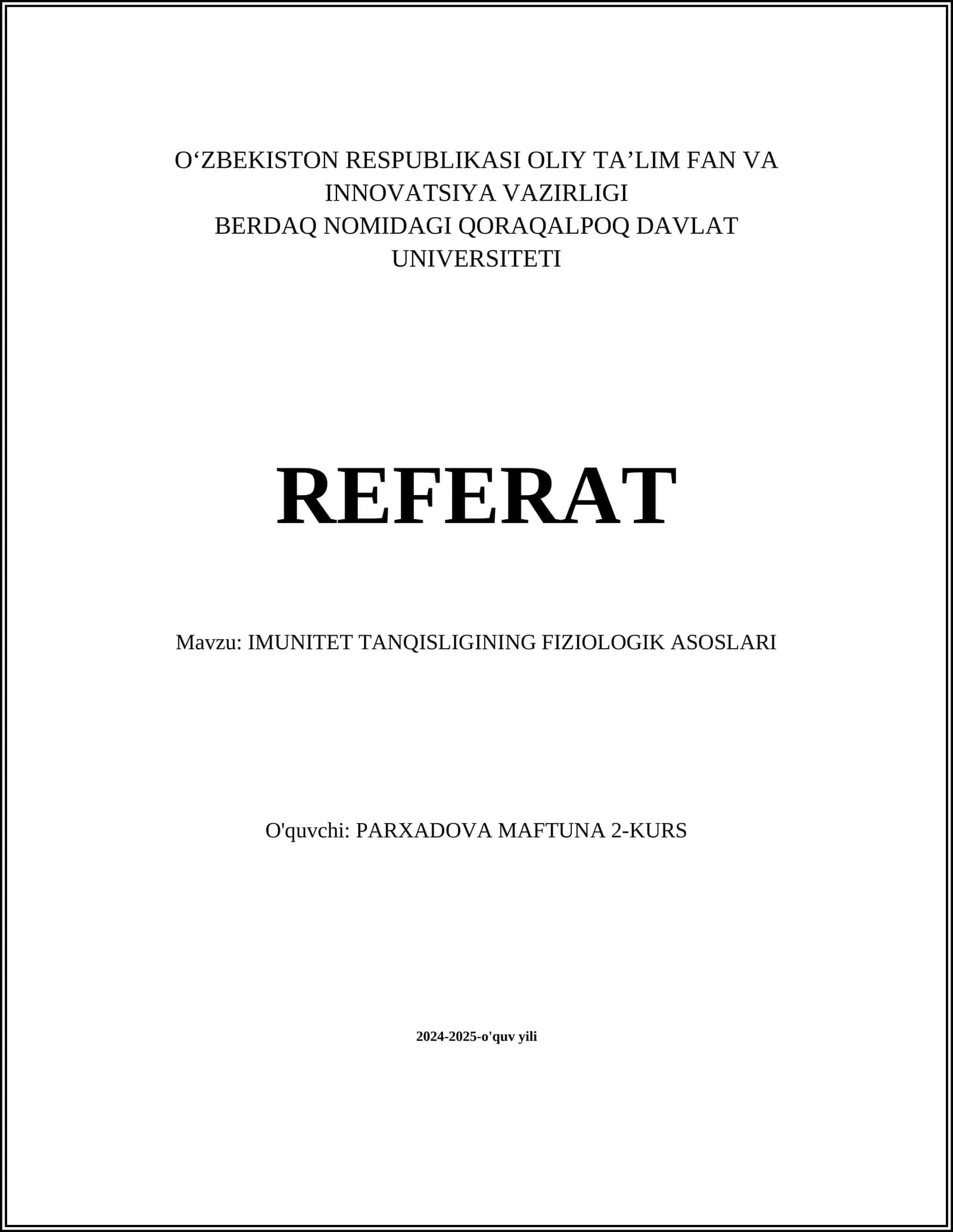IMUNITET TANQISLIGINING FIZIOLOGIK ASOSLARI