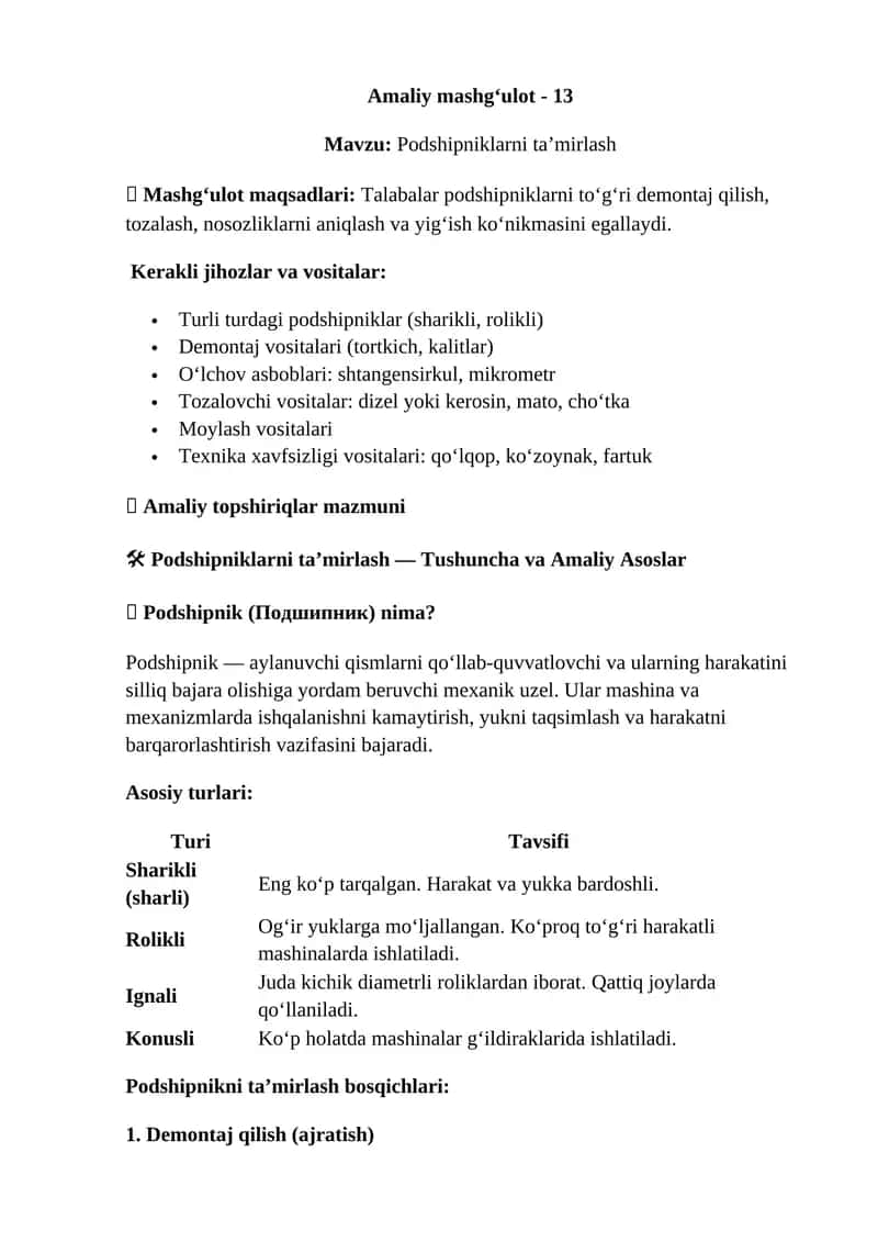Podshipniklarni ta’mirlash