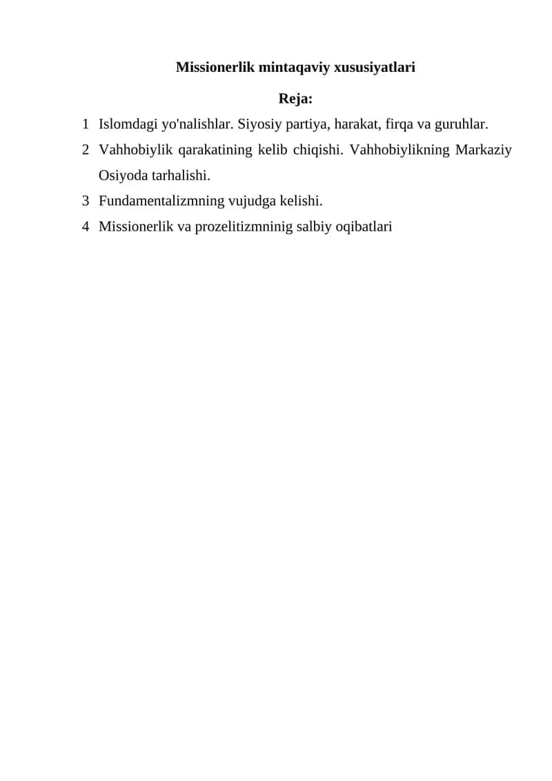 Missionerlik mintaqaviy xususiyatlari