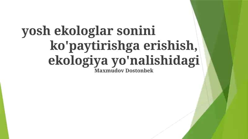 Ekologiya sohasiga yoshlarni jalb qilish strategiyasi
