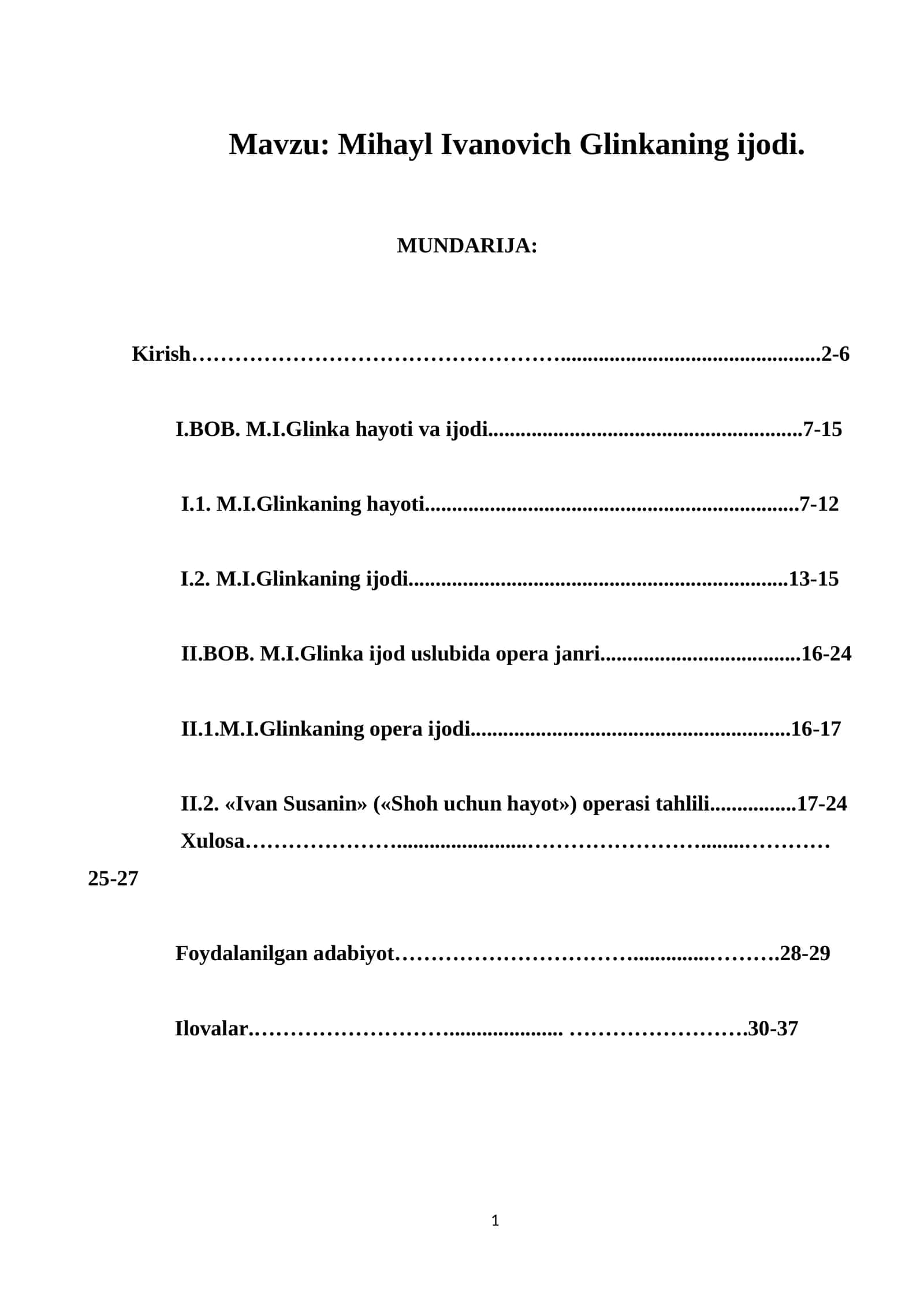 Mihayl Ivanovich Glinkaning ijodi
