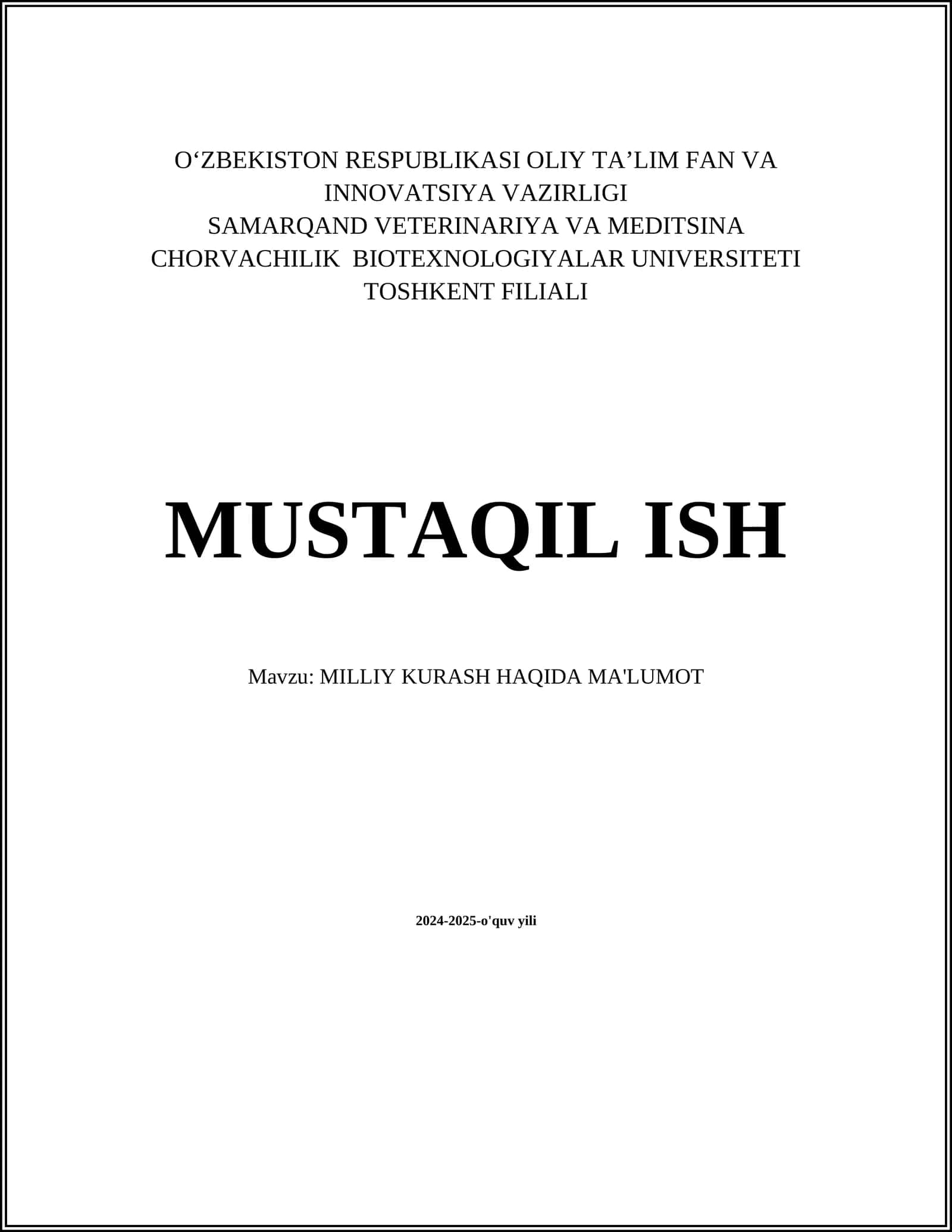 MILLIY KURASH HAQIDA MA'LUMOT