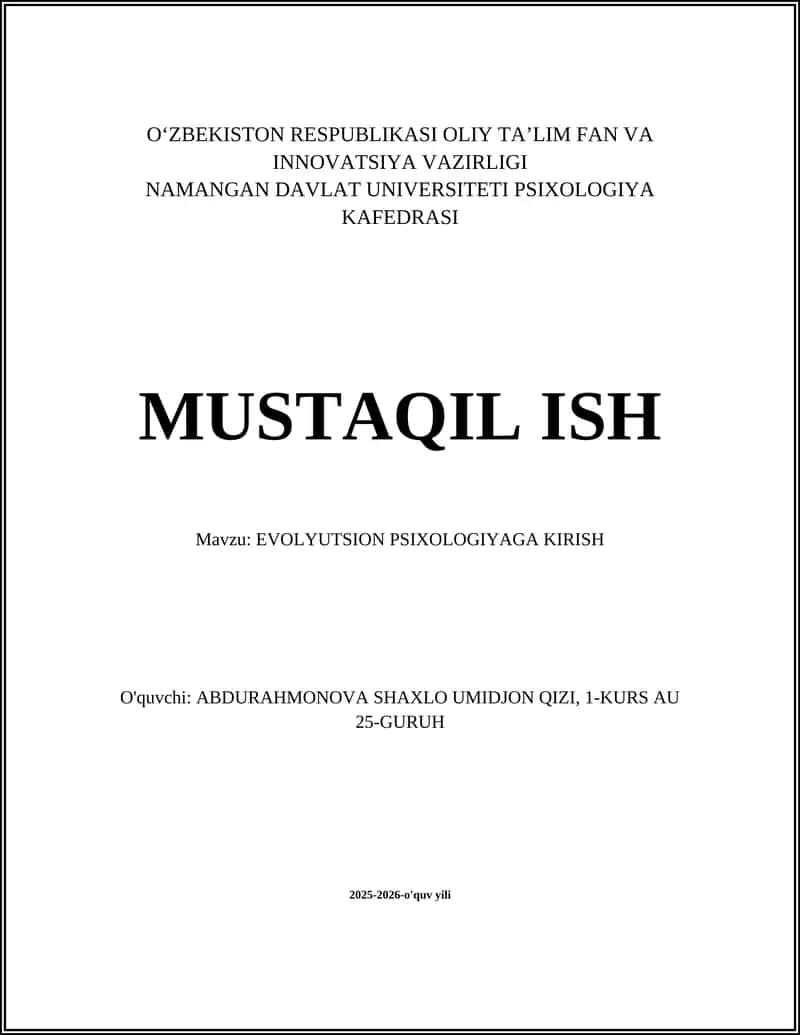 EVOLYUTSION PSIXOLOGIYAGA KIRISH