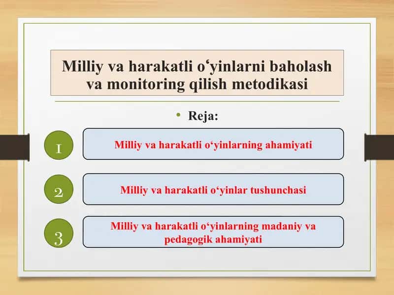 Milliy va harakatli o‘yinlarni baholash va monitoring qilish metodikasi