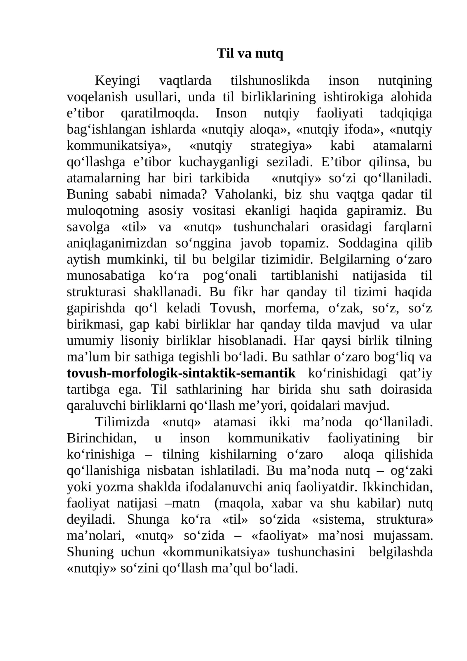 Nutqiy faoliyat va turli tilshunoslik usullari