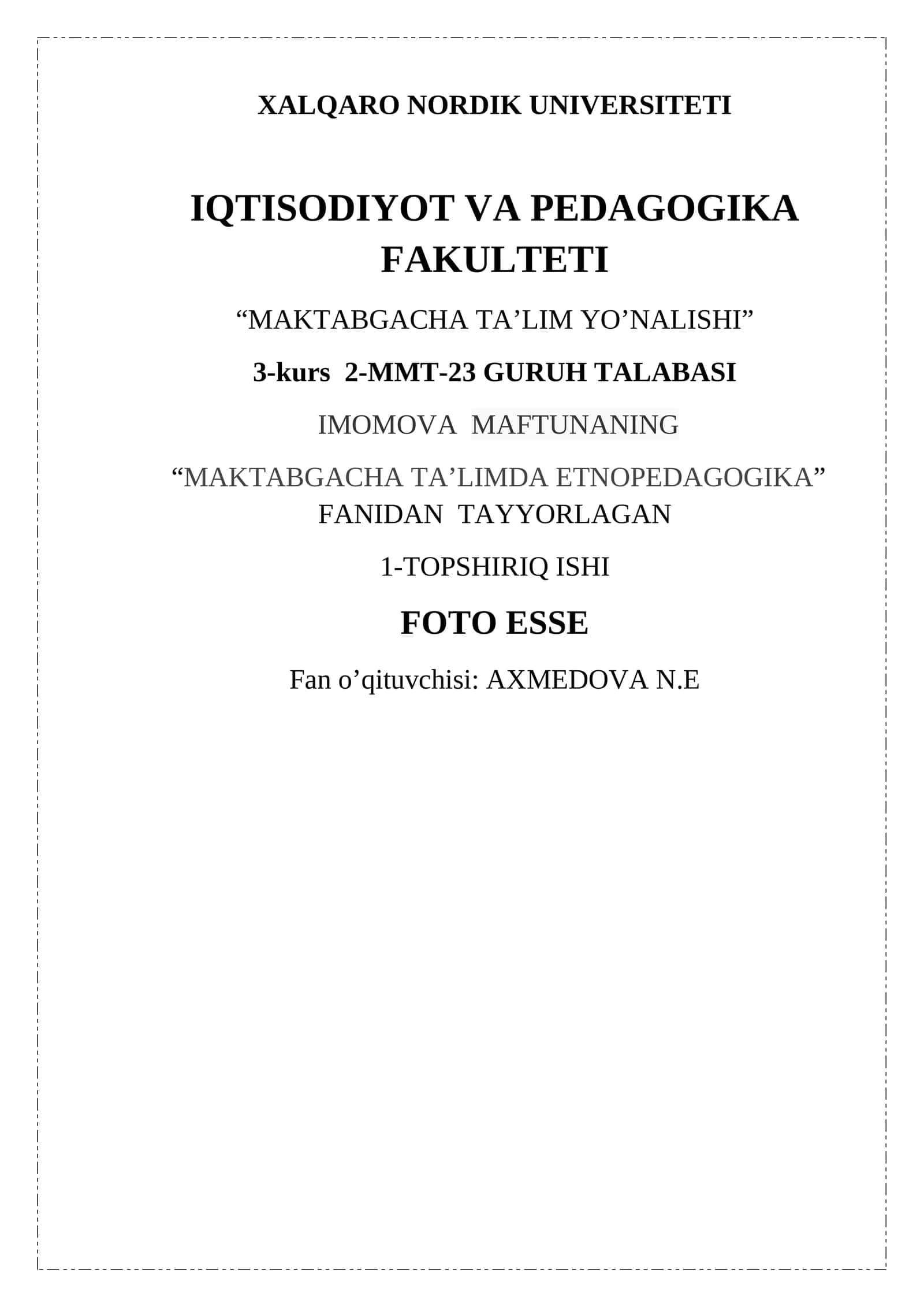 MAKTABGACHA TA’LIMDA ETNOPEDAGOGIKA