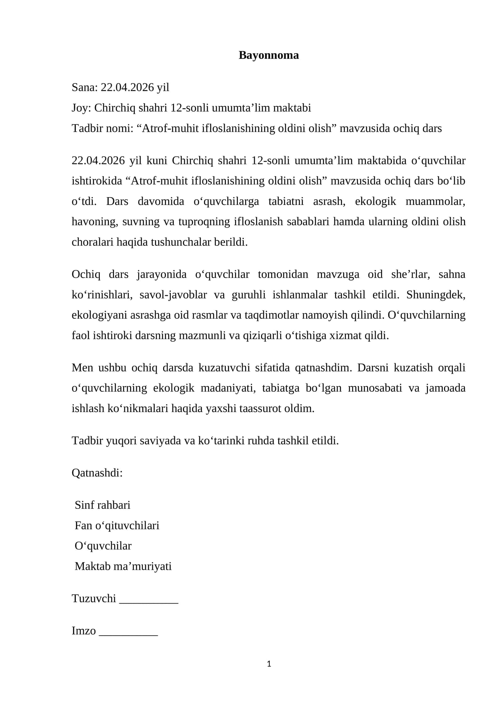 Atrof-muhit ifloslanishining oldini olish