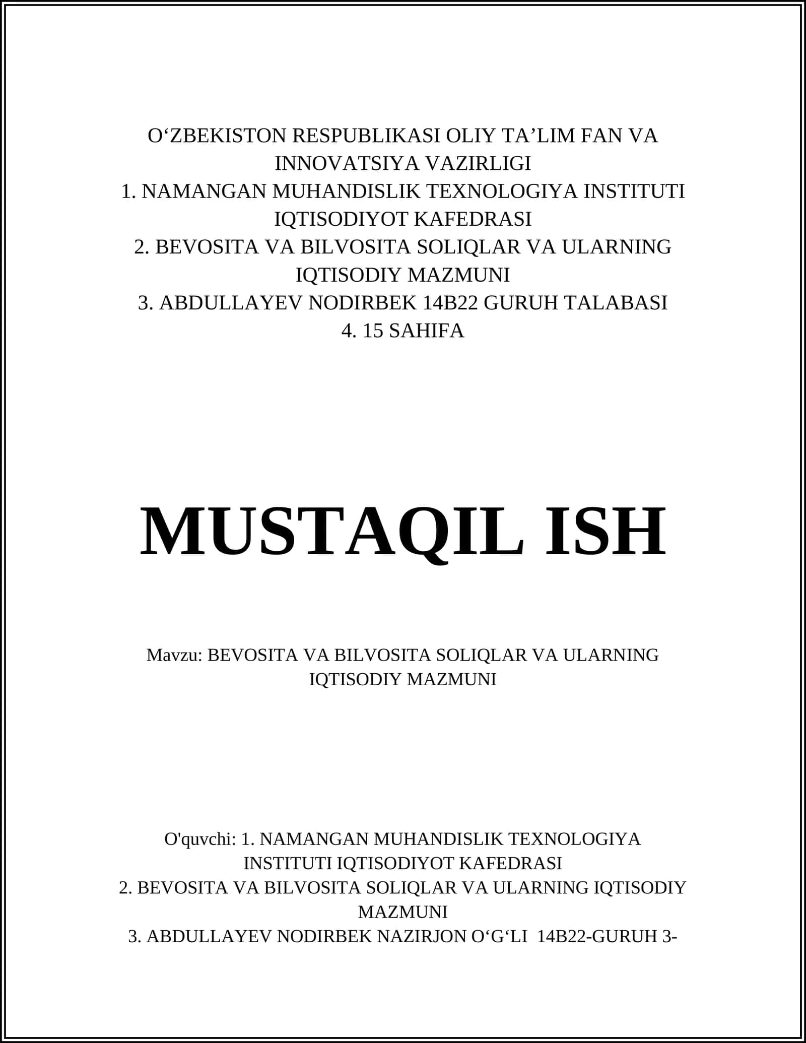 Soliqlar iqtisodiy ma'nosi