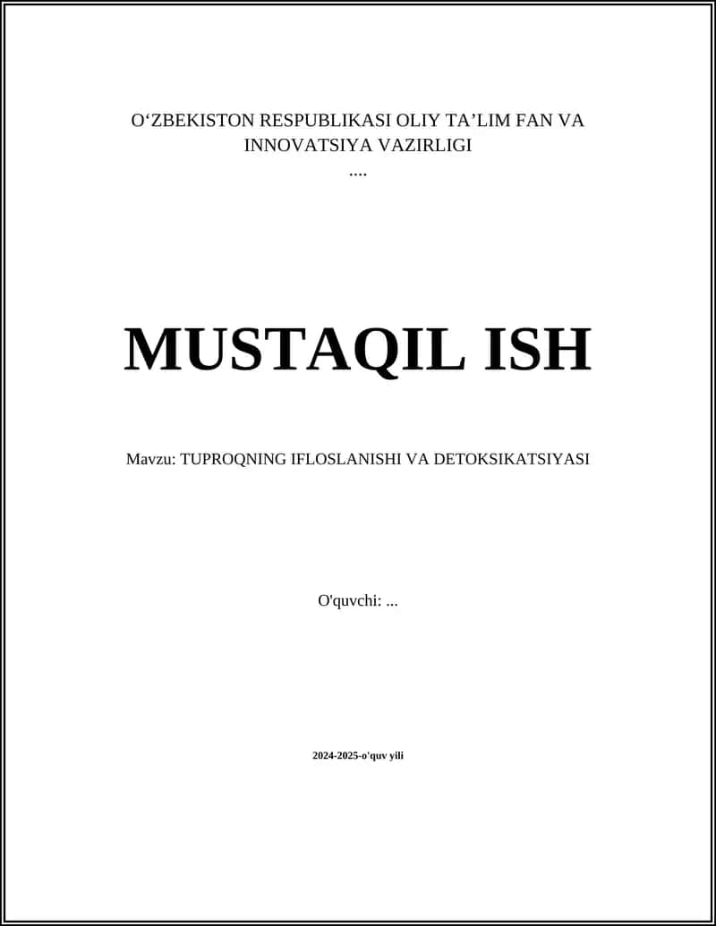 Tuproqning Ifloslanishi va Detoksikatsiyasi