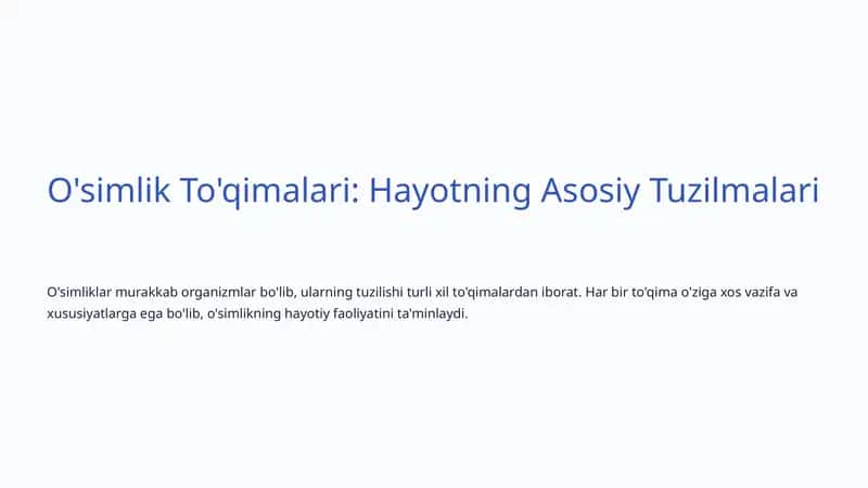 O'simlik To'qimalari: Hayotning Asosiy Tuzilmalari