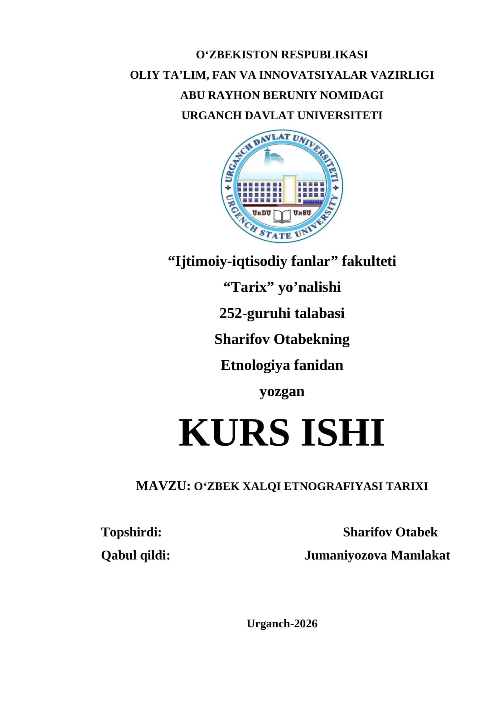 O‘ZBEK XALQI ETNOGRAFIYASI TARIXI