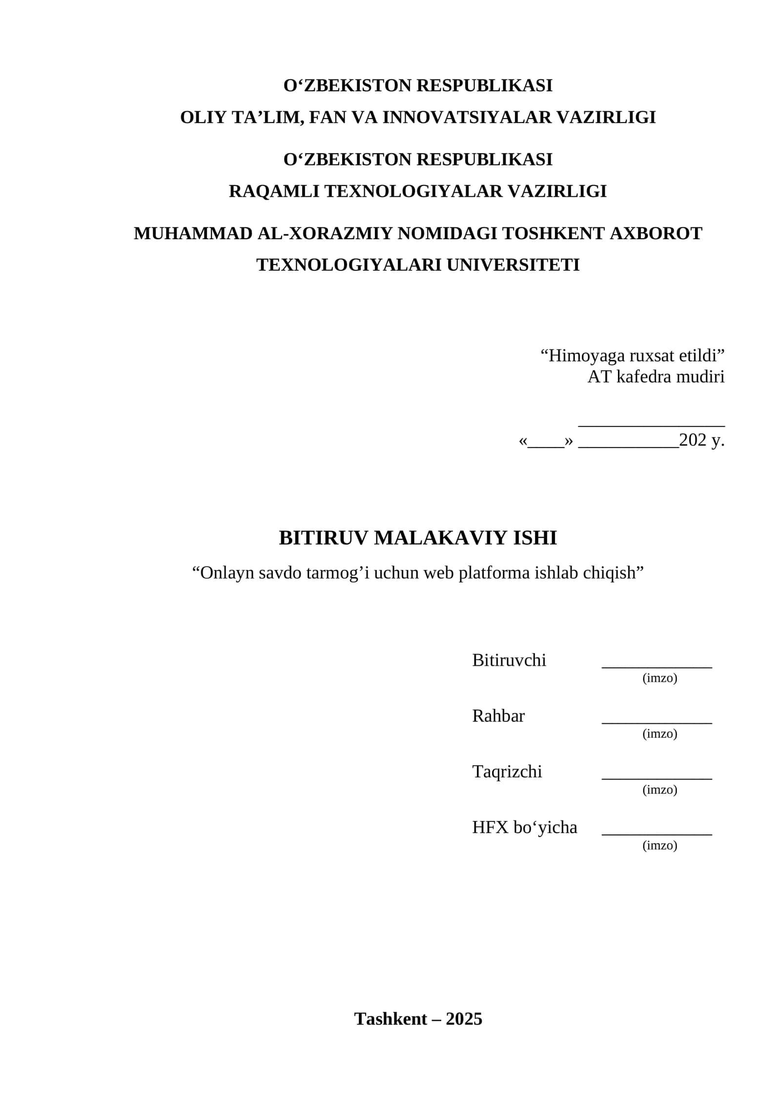 BMI “Onlayn savdo tarmog’i uchun web platforma ishlab chiqish”