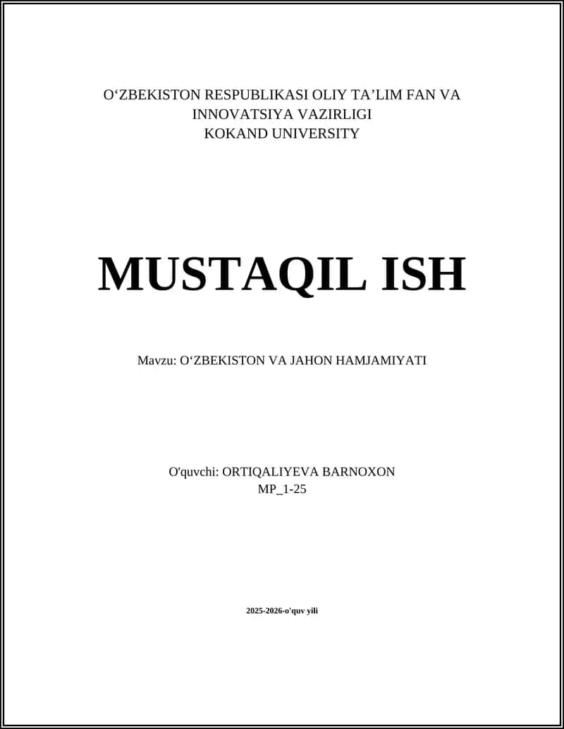OʻZBEKISTON VA JAHON HAMJAMIYATI