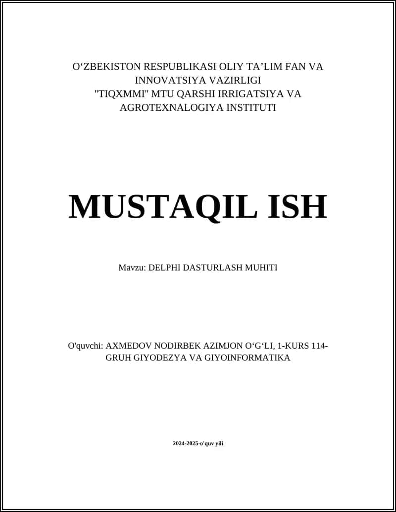 Delphi Dasturlash Muhiti