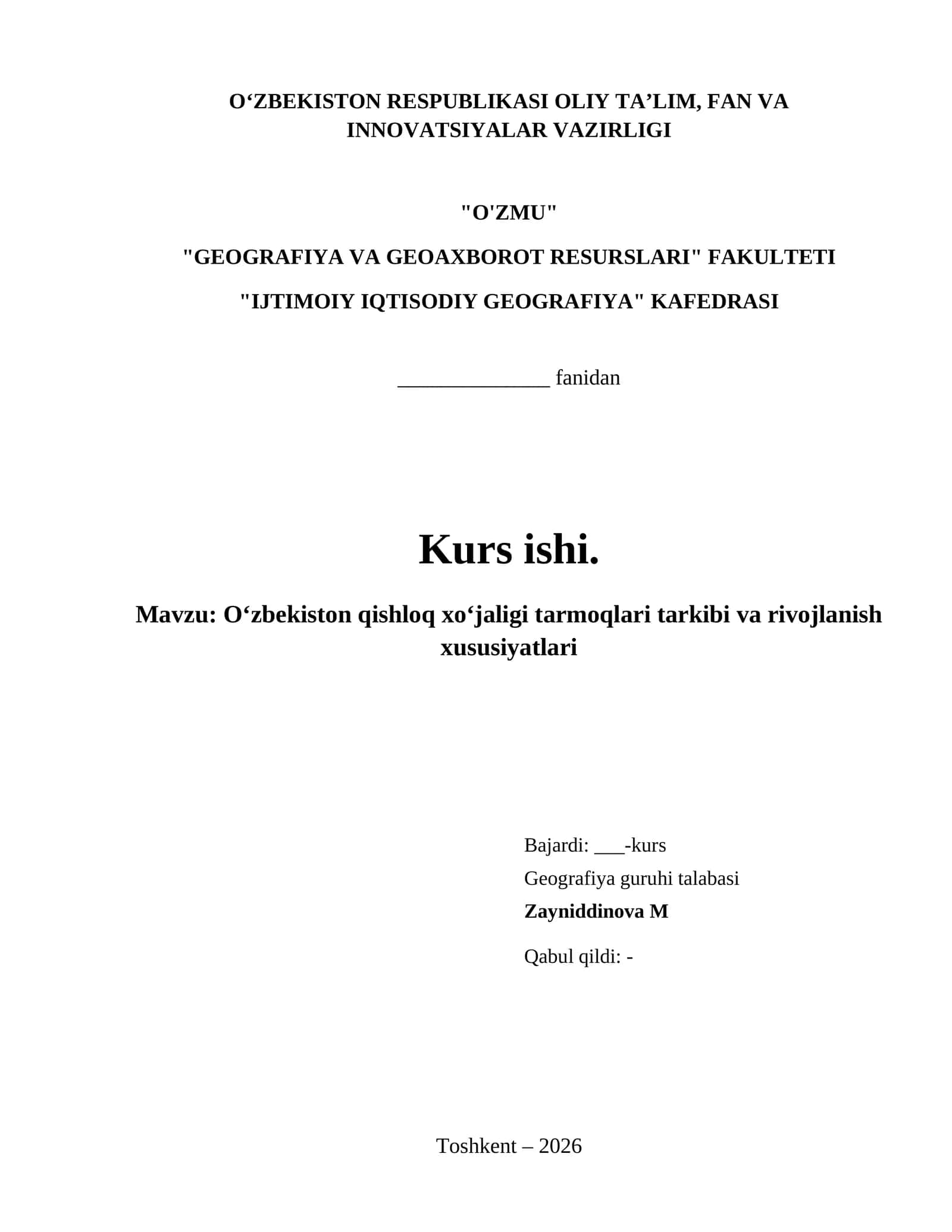 Oʻzbekiston qishloq xoʻjaligi tarmoqlari tarkibi va rivojlanish xususiyatlari