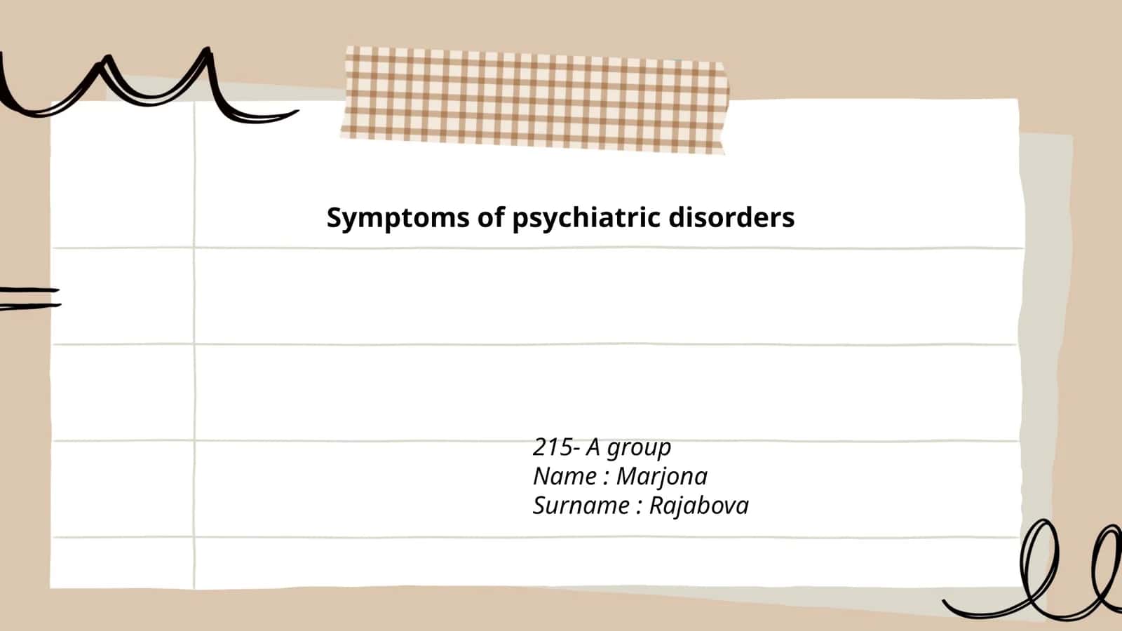 Symptoms of psychiatric disorders