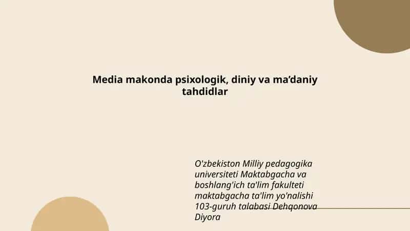 Media makonda psixologik, diniy va ma’daniy tahdidlar