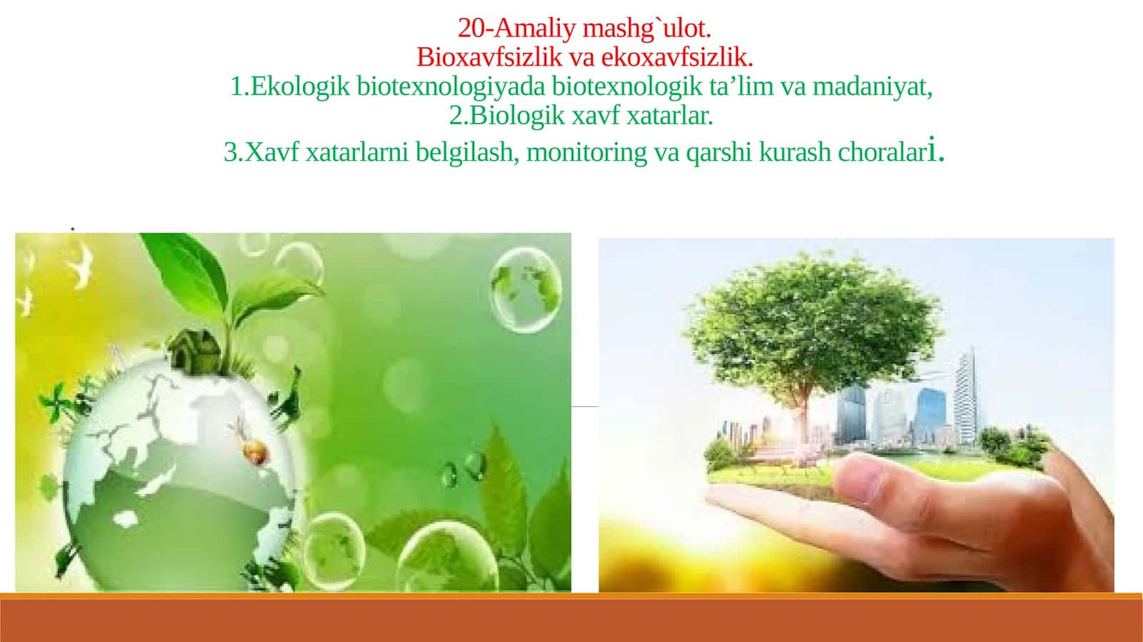 20-Amaliymashg`ulot.Bioxavfsizlik va ekoxavfsizlik