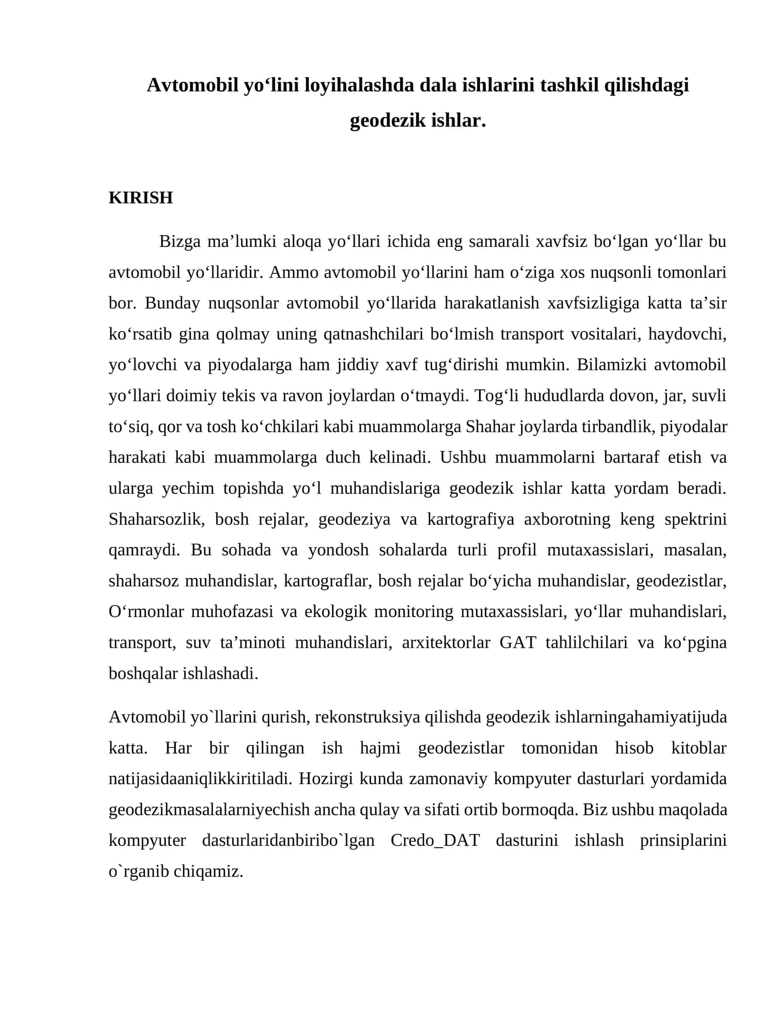 Dala ishlarining geodezik tashkili