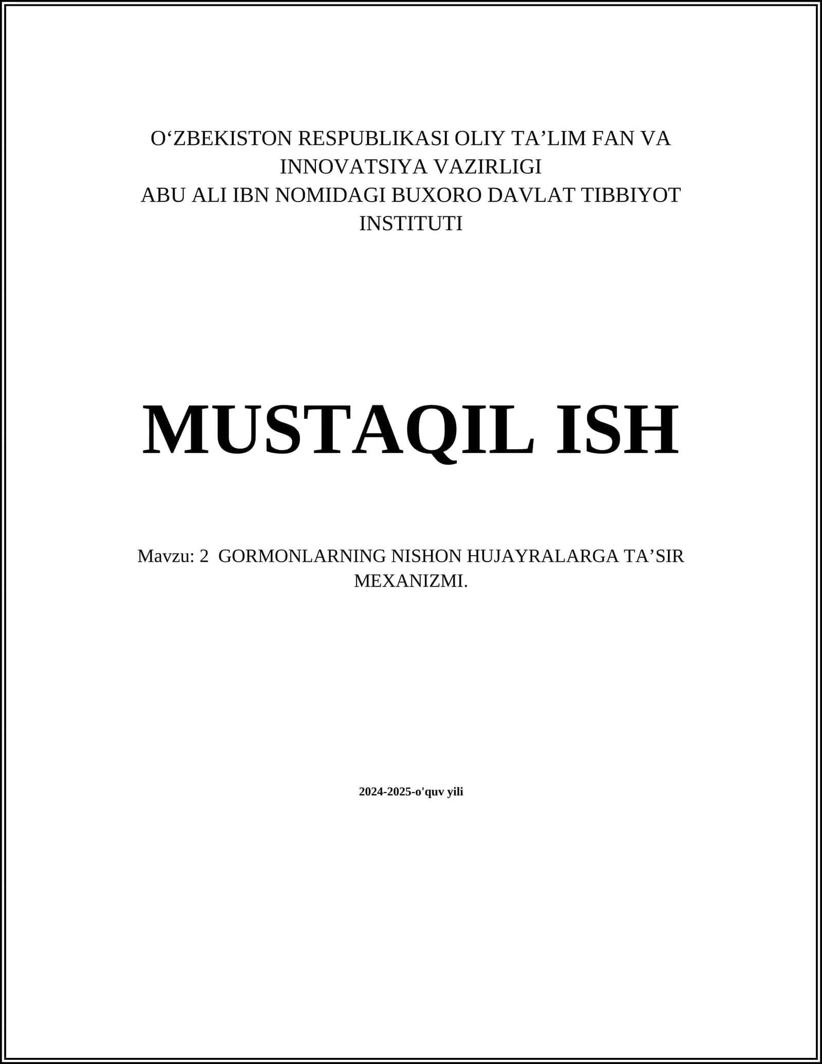 2 GORMONLARNING NISHON HUJAYRALARGA TA’SIR MEXANIZMI
