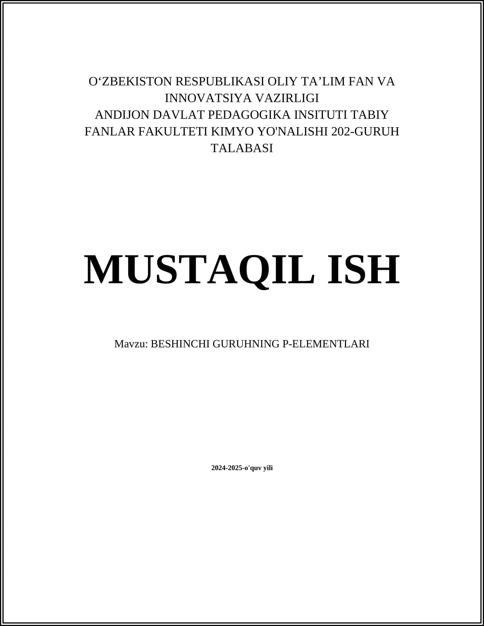 BESHINCHI GURUHNING P-ELEMENTLARI