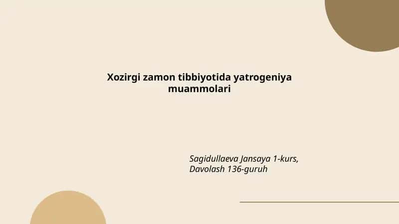 Xozirgi zamon tibbiyotida yatrogeniya muammolari