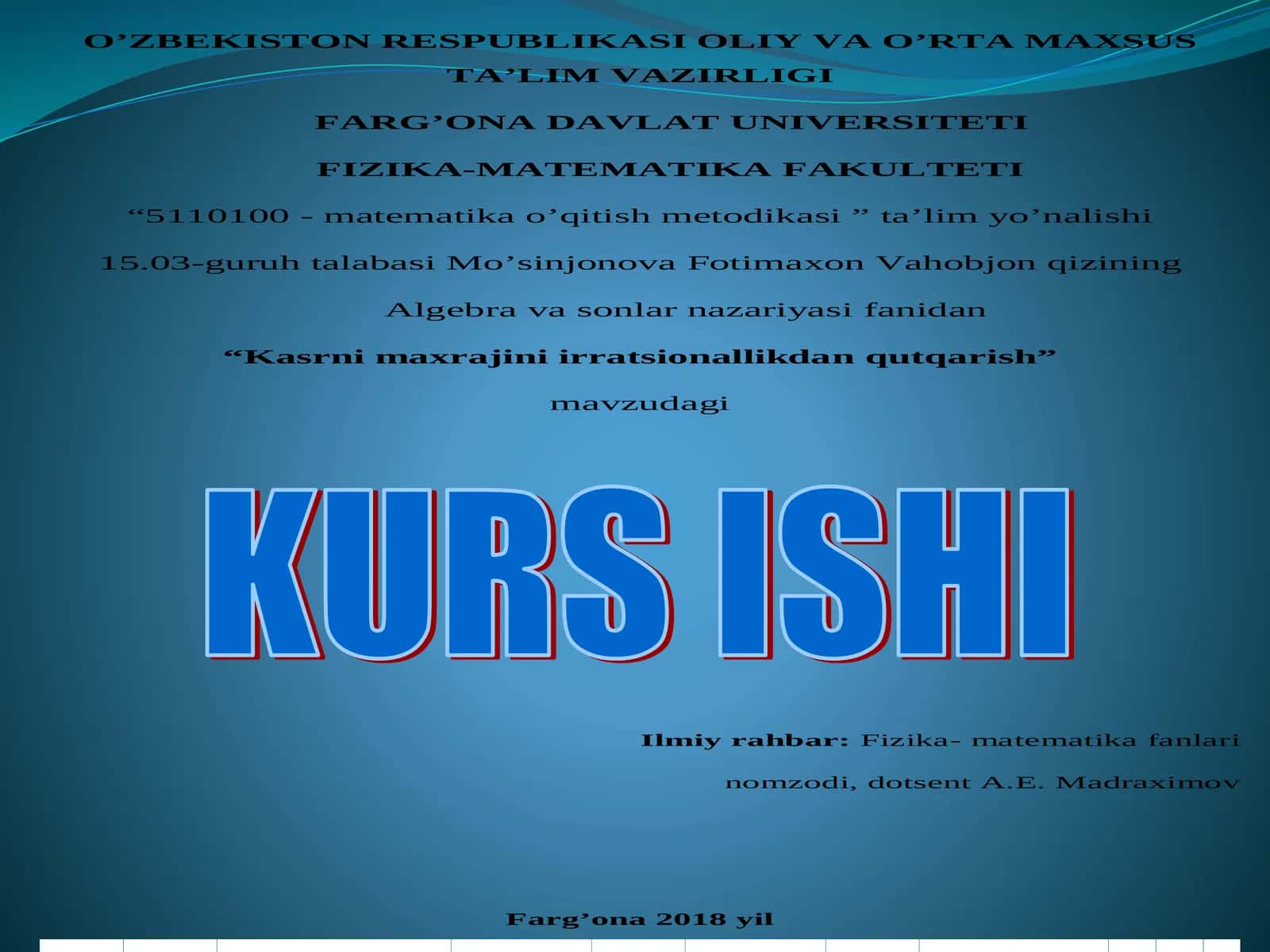 Yoshlar va ularning tarbiyasi