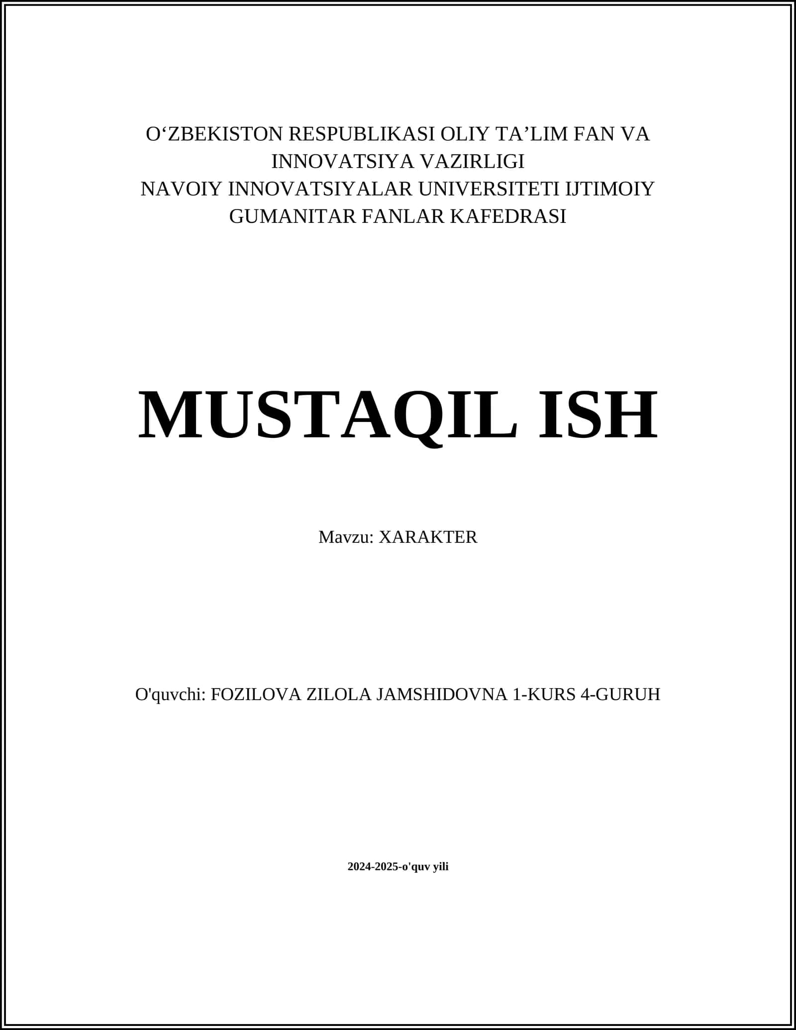 Xarakter tuzilishi