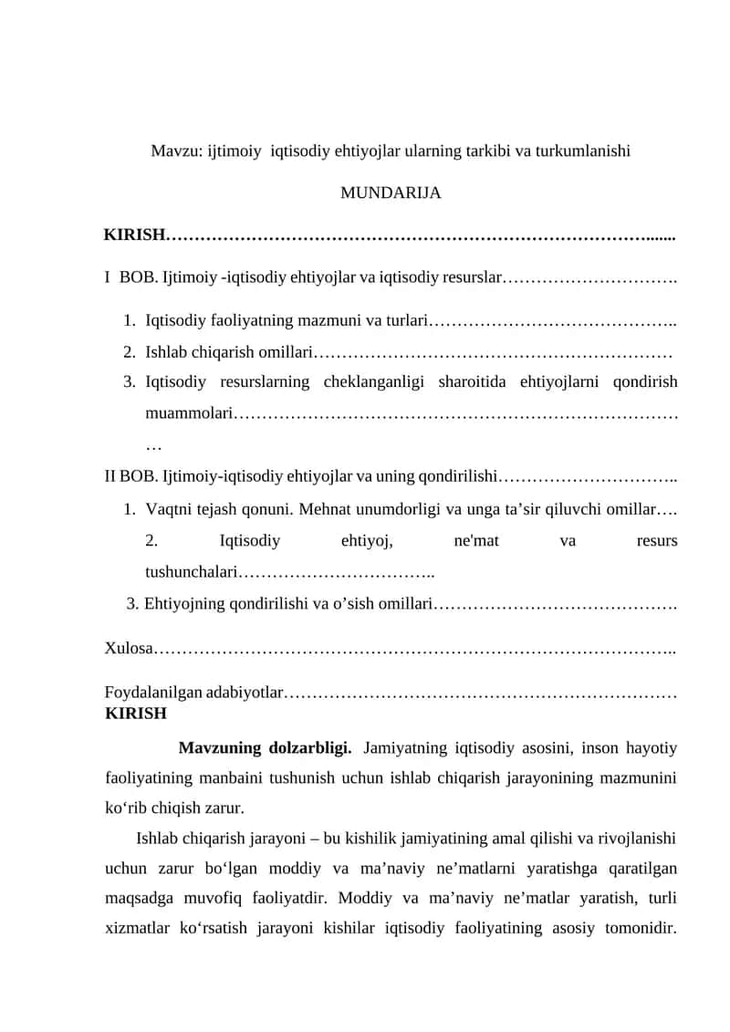 Iqtisodiy-iqtisodiy ehtiyojlar va uning qondirilishi