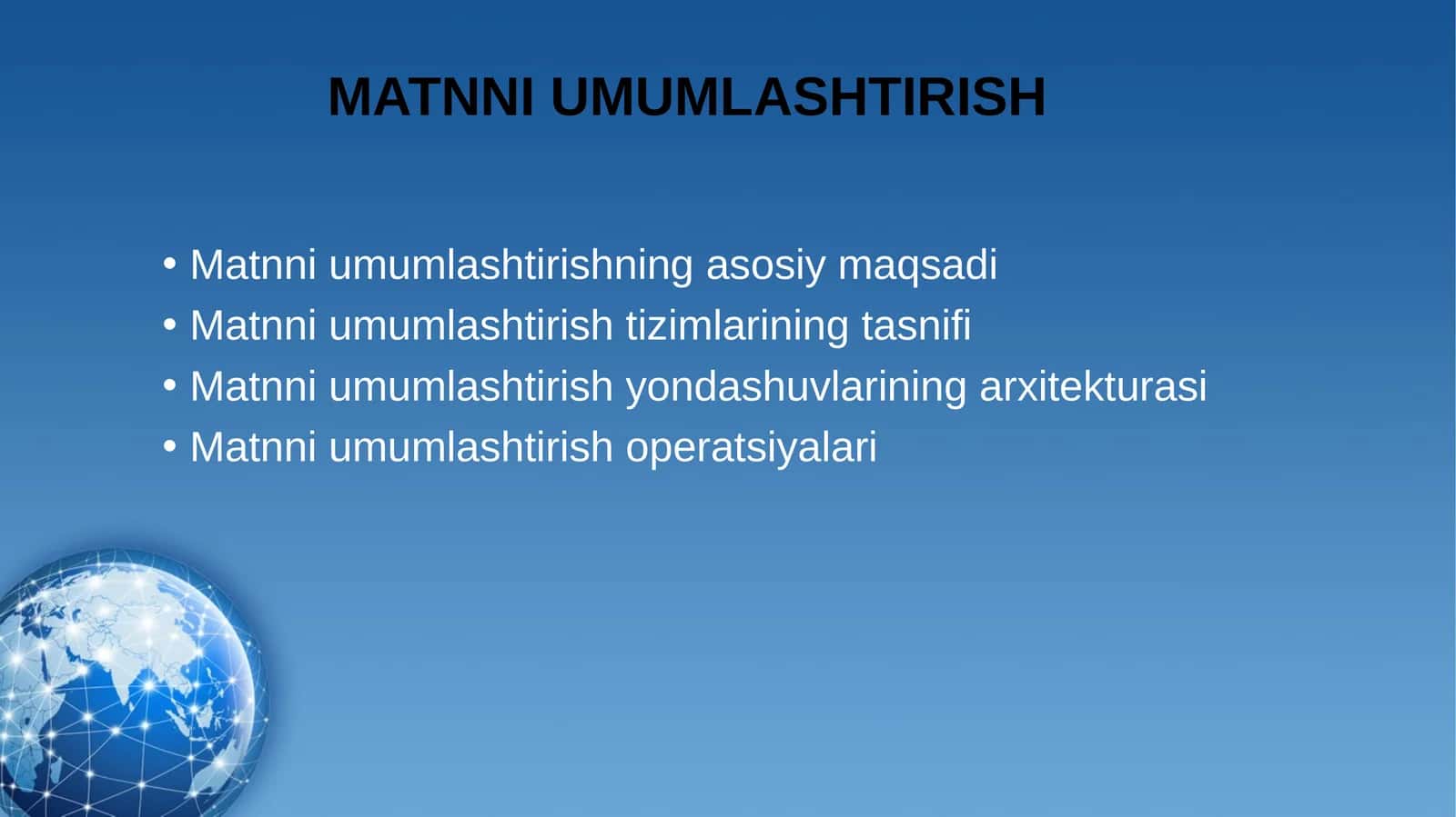 MATNNI UMUMLASHTIRISH