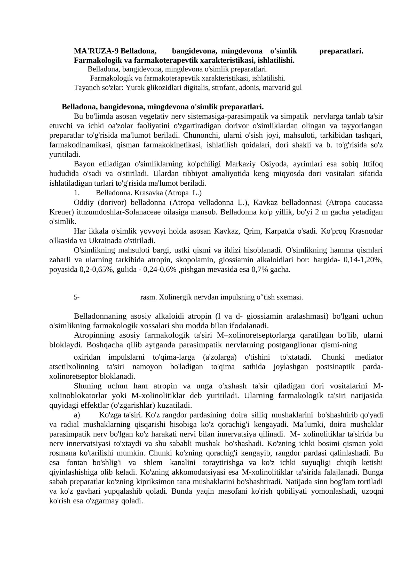 Belladona, bangidevona, mingdevona o'simlik preparatlari