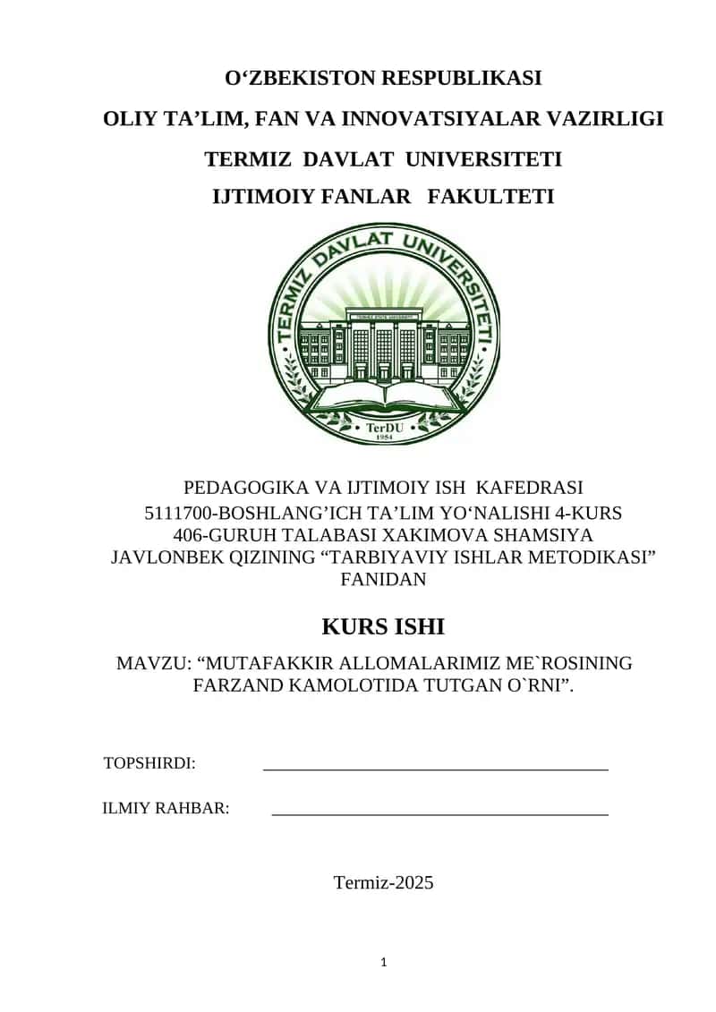 "MutaFakkir allomalarimiz me'rosining farzand kamolotida tutgan o'rni"