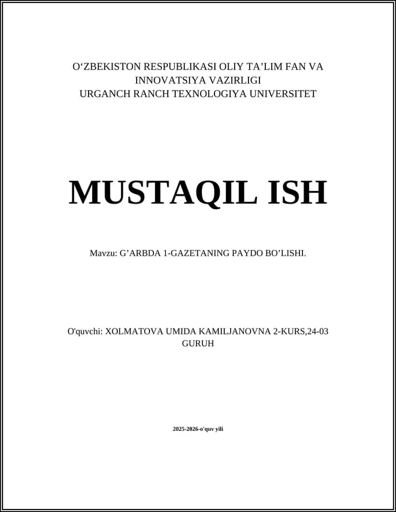 G’ARBDA 1-GAZETANING PAYDO BO’LISHI