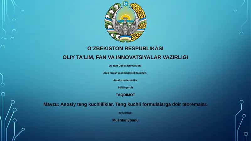 Asosiy teng kuchliliklar. Teng kuchli formulalarga doir teoremalar