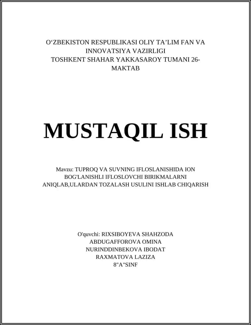 Tuproq va suvdagi ion bog'langan metallarning kimyoviy aniqlanish usullari