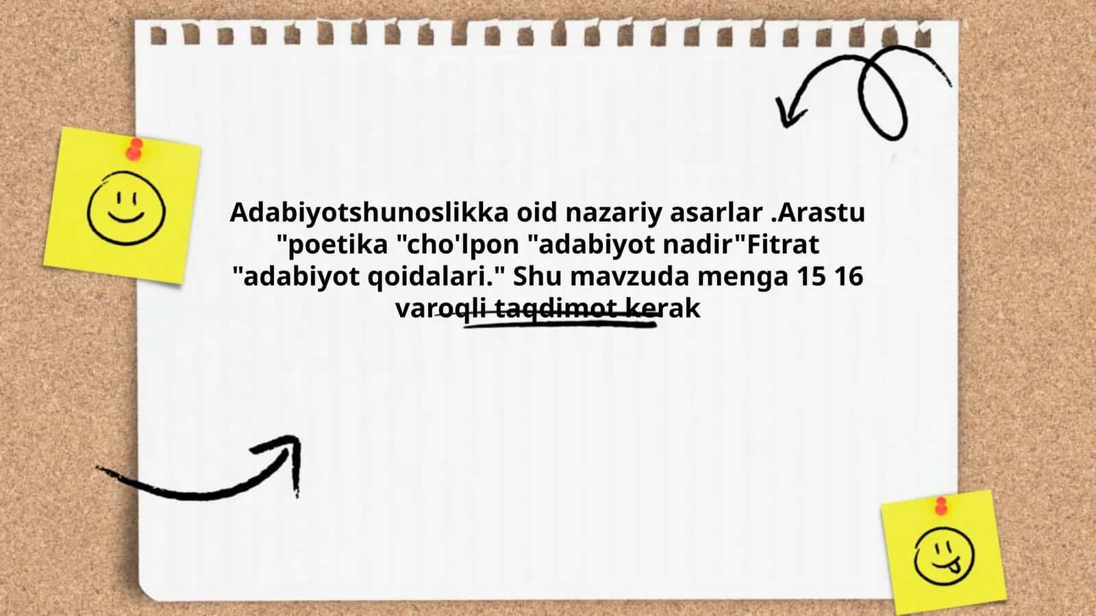Adabiyotshunoslikka oid nazariy asarlar.Arastu "poetika "cho'lpon "adabiyot nadir"Fitrat "adabiyot qoidalari."