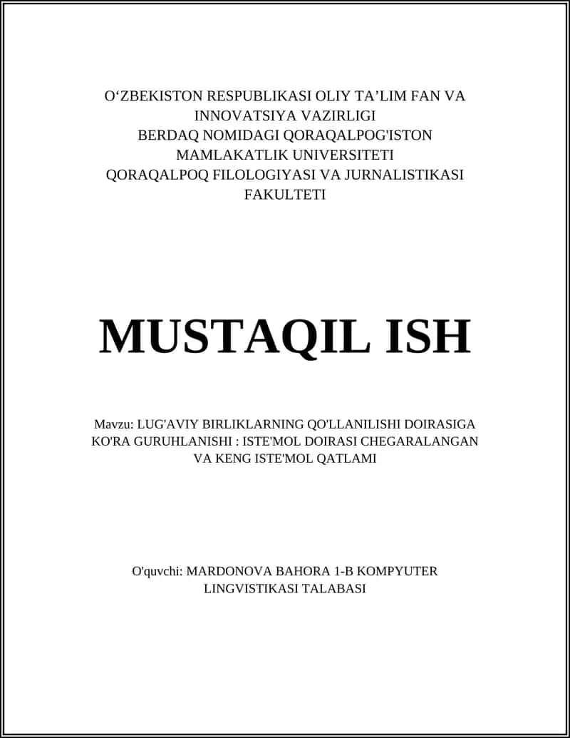 LUG'AVIY BIRLIKLARNING QO'LLANILISHI
