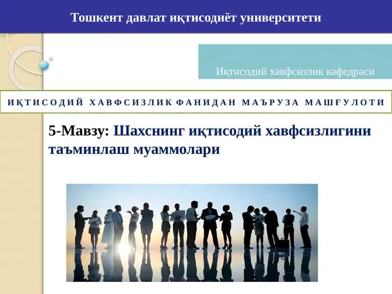 Шахснинг иқтисодий хавфсизлигини таъминлаш муаммолари