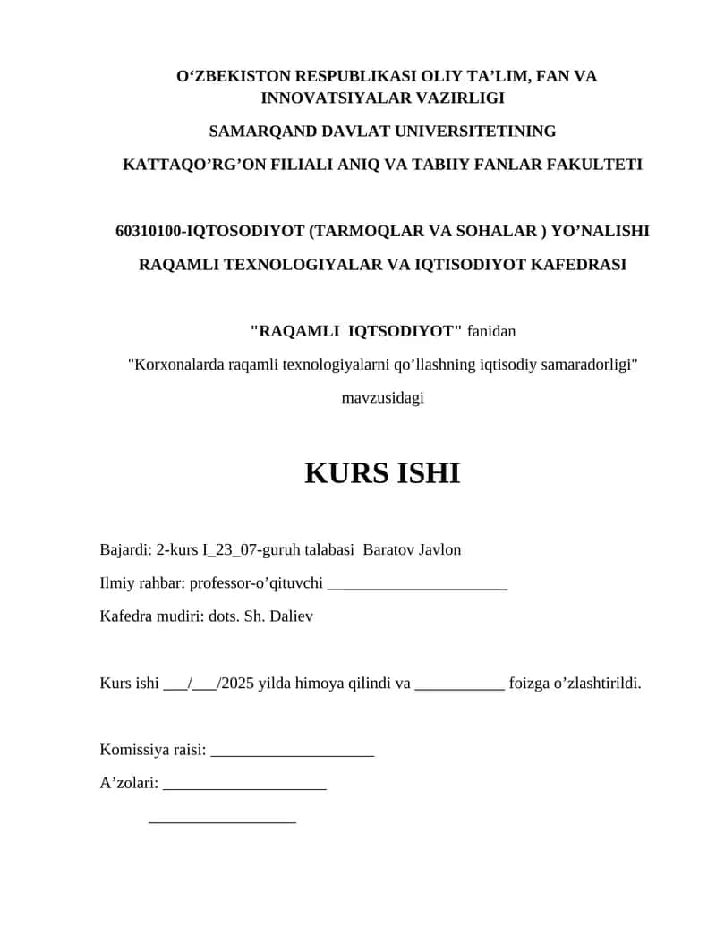 Korxonalarda raqamli texnologiyalarni qo'llashning iqtisodiy samaradorligi
