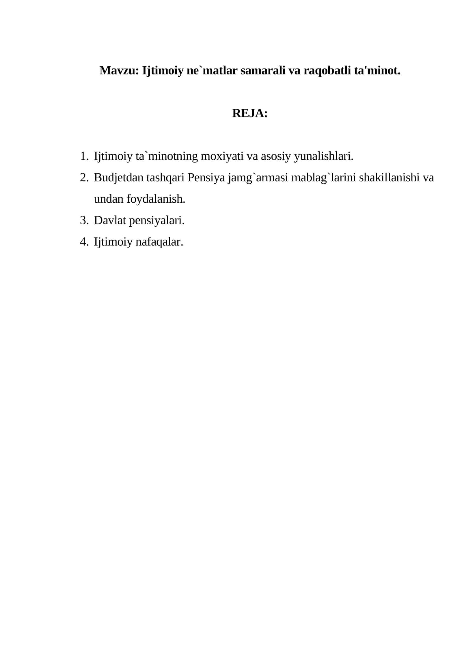 Ijtimoiy ne`matlar samarali va raqobatli ta'minot